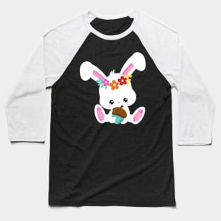 Spring Animals, Cute Bunny, Little Bunny, Flowers Baseball T-Shirt